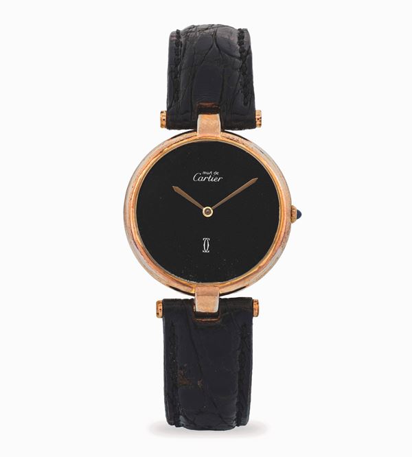Cartier - Must Ronde Vermeil argento, quadrante nero, circa 1990