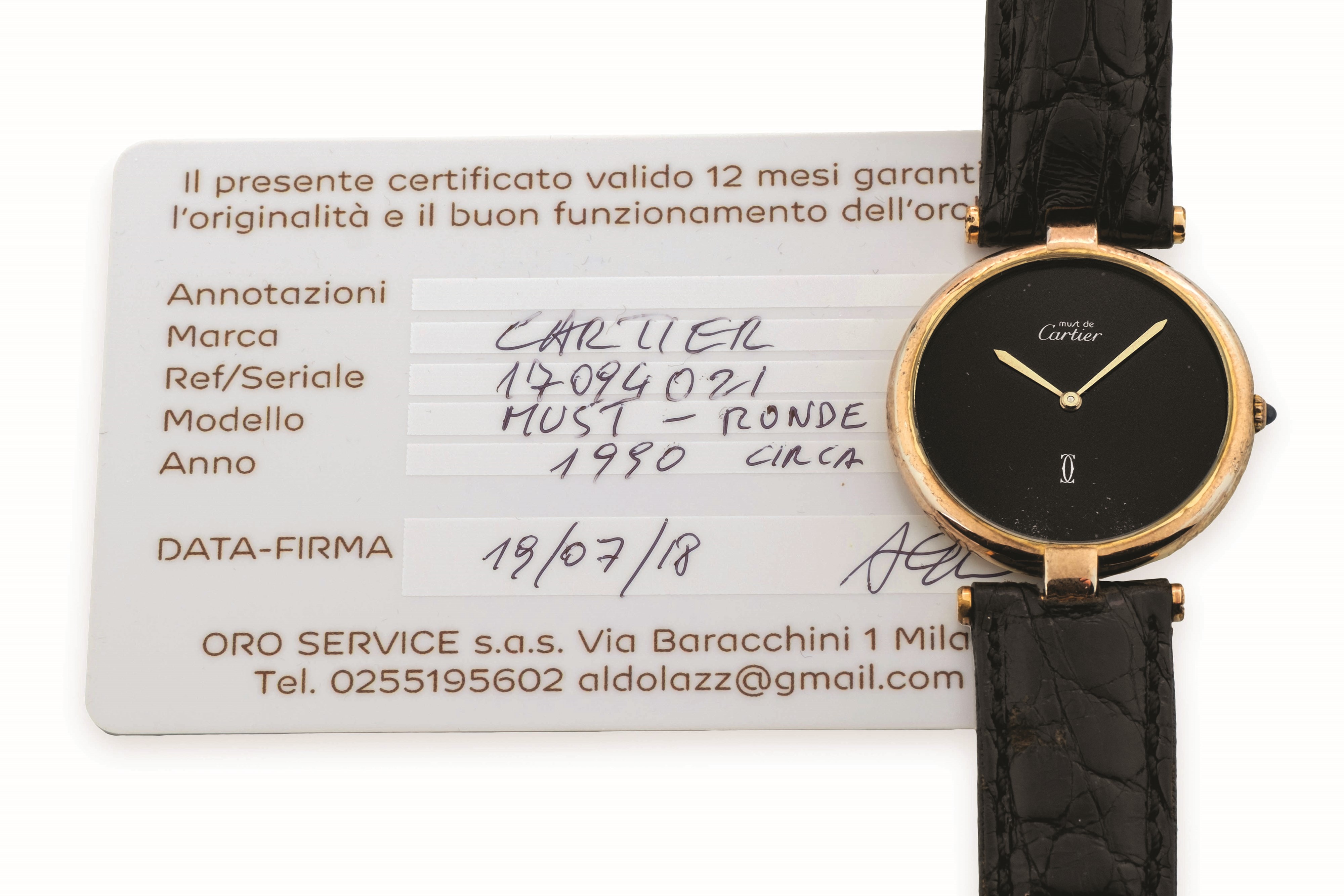 Cartier - Must Ronde Vermeil con quadrante nero, circa 1990