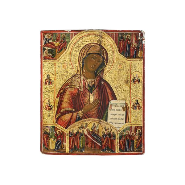 Icona raffigurante la Deipara Bogoliubskaya. Russia, XIX secolo. 