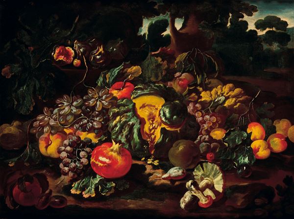 Natura morta con frutti e funghi