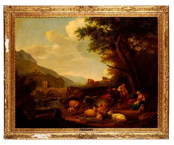 Paesaggio fluviale con pastori e armenti