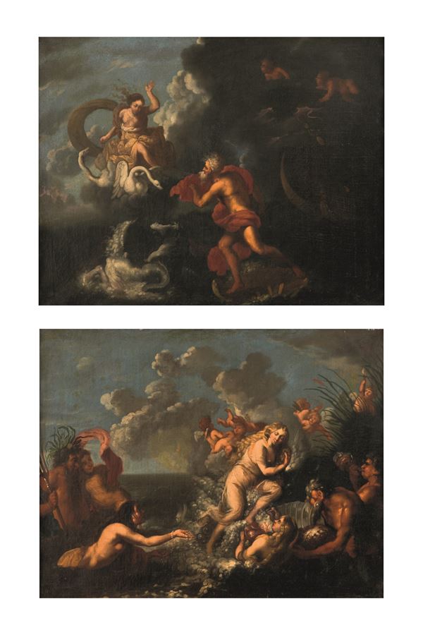 Scuola veneta del XVII secolo Giunone annuncia l'arrivo delle navi di Enea a Nettuno Trionfo di Galatea