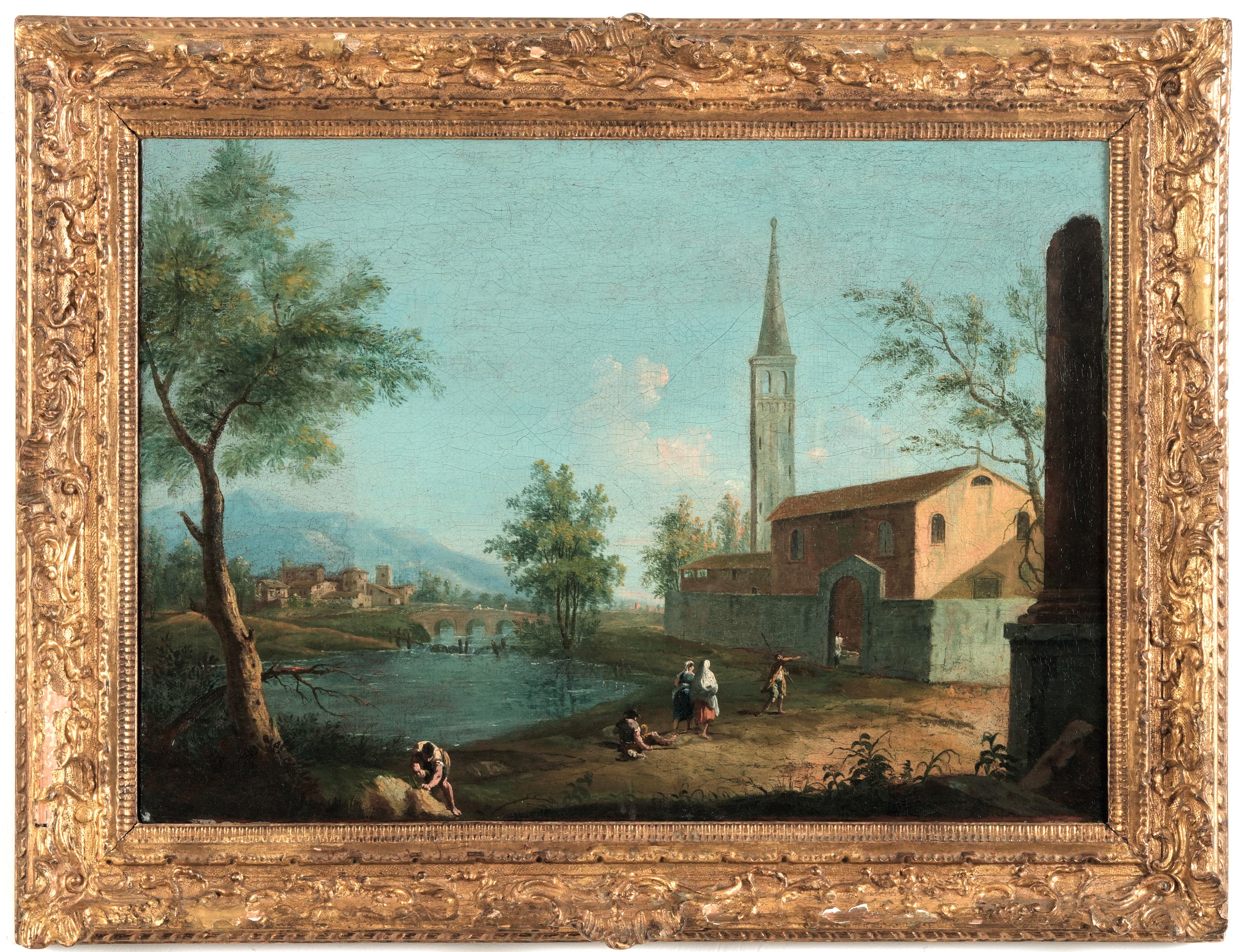 Giovan Battista Cimaroli - Paesaggio Fluviale con Contadini e Pescatori