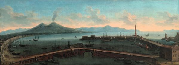 Veduta del porto di Napoli con il Ponte Nuovo e l'edificio dell'Immacolatella