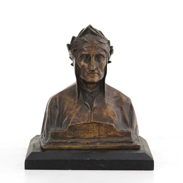 Busto di Dante in metallo patinato. XX secolo