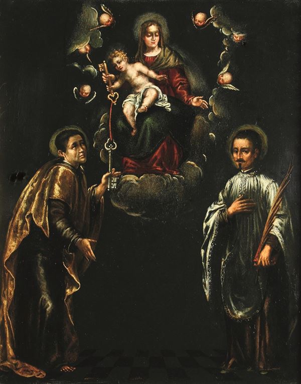 Scuola veronese del XVII secolo Vergine col Bambino, San Pietro e un santo martire