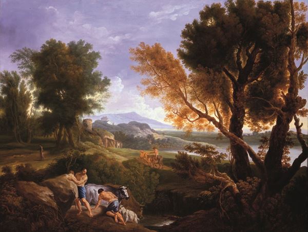 Paesaggio arcadico con pastori e armenti
