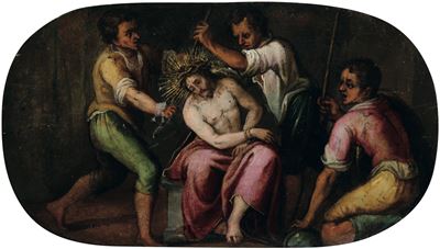 Scuola Veneta Italiana XVII Secolo Cristo Coronato di Spine
