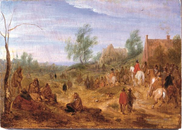 Cavalieri in marcia nei pressi di un villaggio