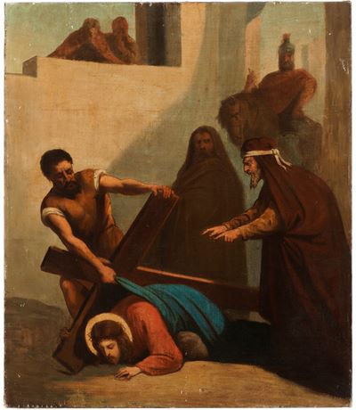 Scuola del XIX secolo, Caduta di Cristo, olio su tela