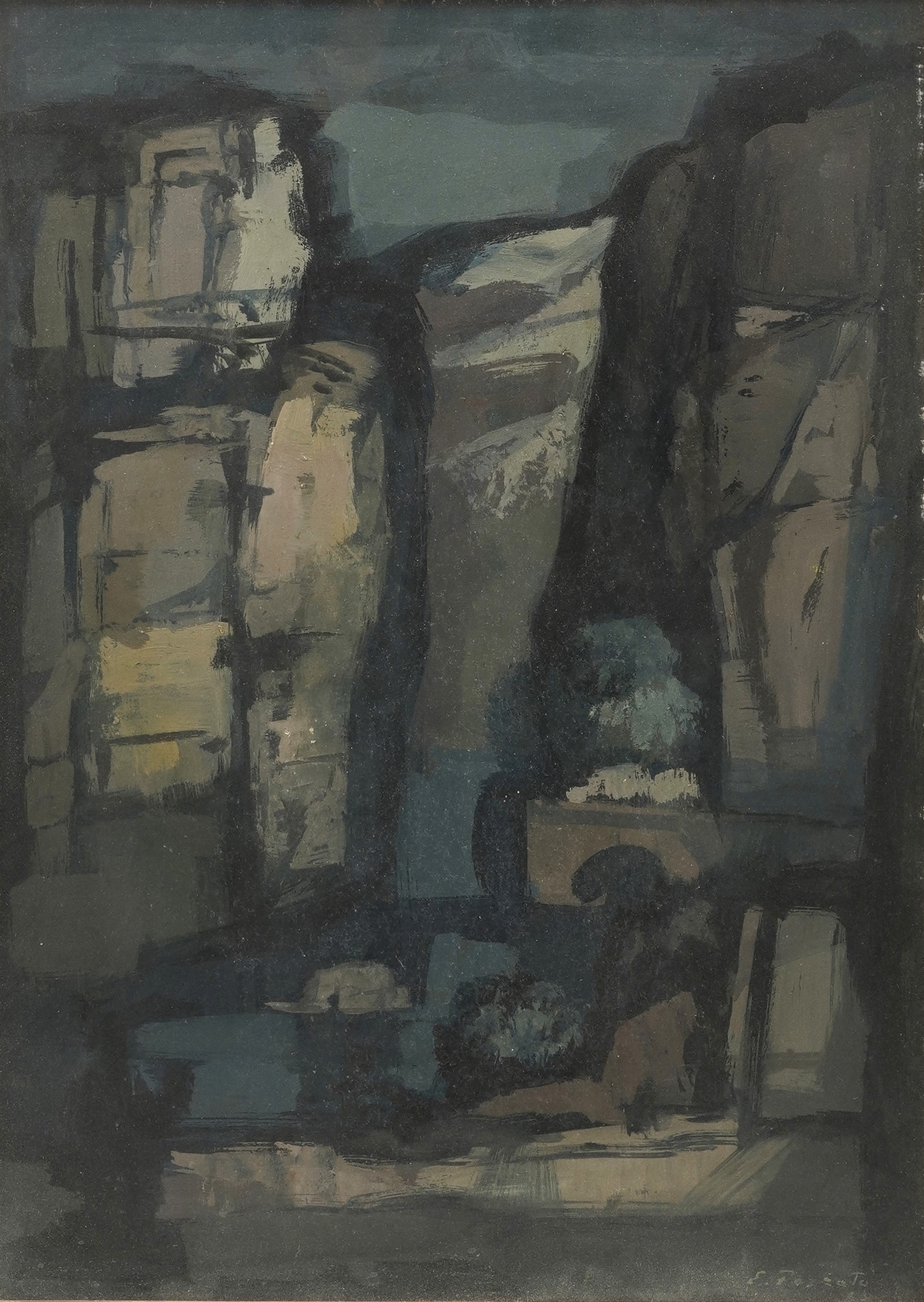 E. Pozzato, Cascata, olio su masonite