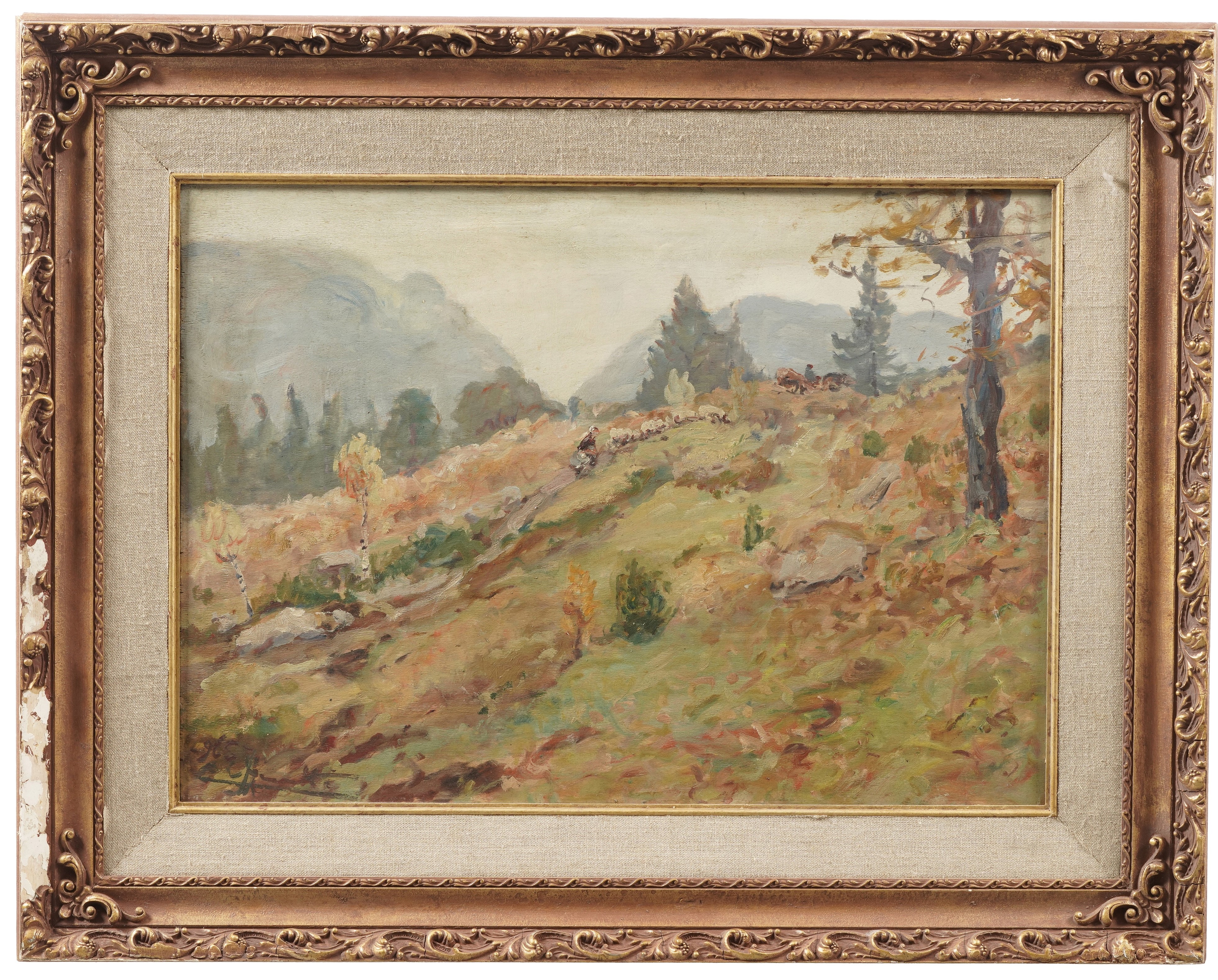 Carlo Aimetti - Pascolo montano, olio su compensato, cm 50x70