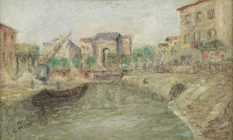 Gianfranco Pellizzoni : Porta Ticinese  - olio su masonite - Asta Dipinti del XIX-XX Secolo - Cambi Casa d'Aste