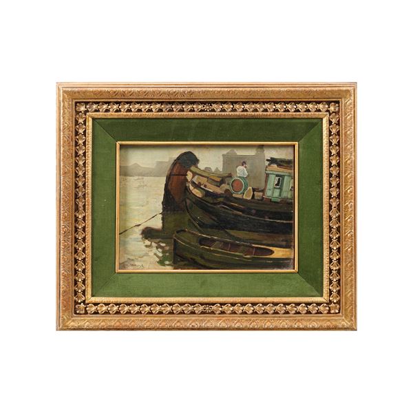 Scuola del XIX-XX secolo Battello ormeggiato