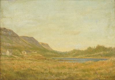A. Roche, Paesaggio lacustre, olio su tela