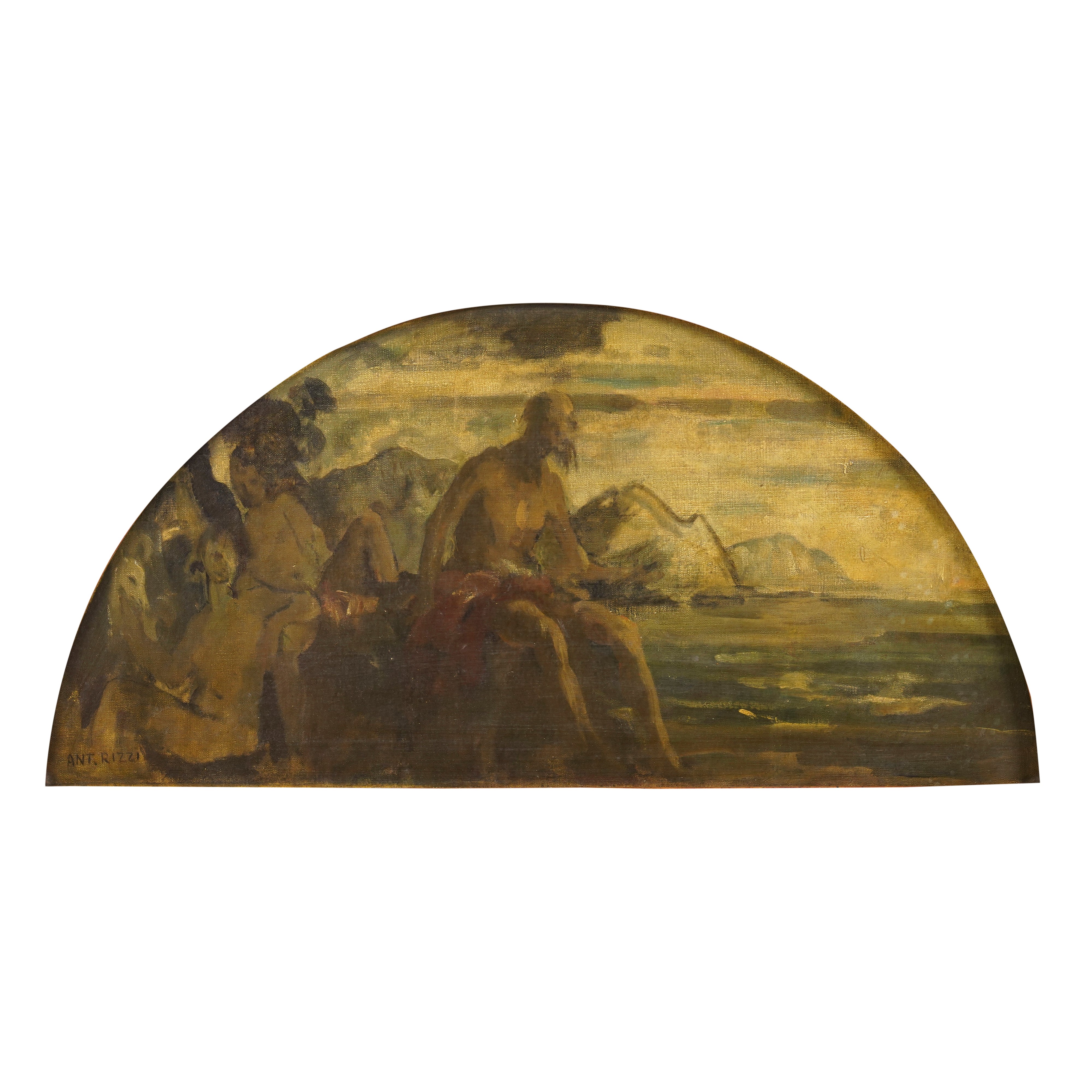 Antonio Rizzi - Figure sedute in riva al mare, olio su tela