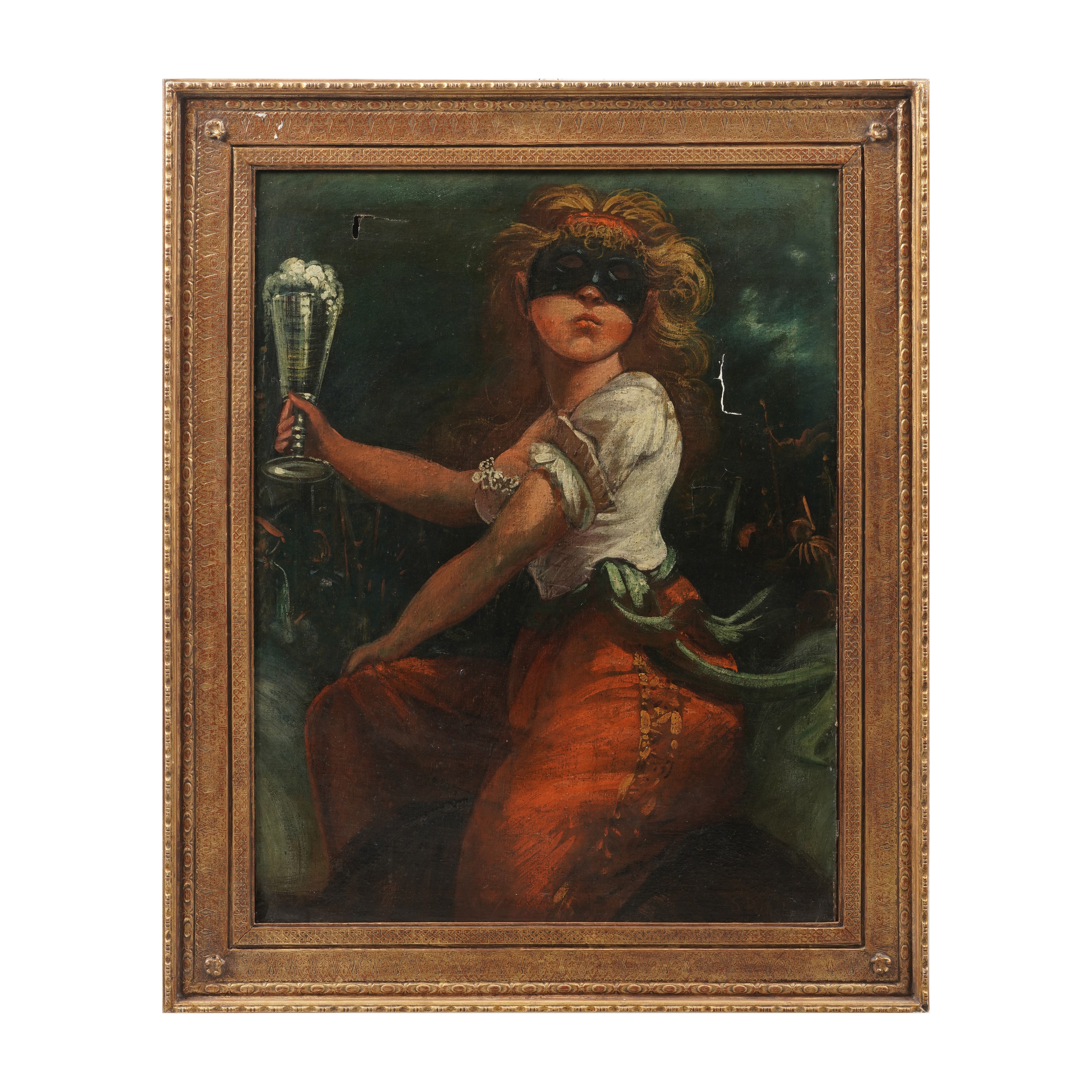 Scuola del XIX-XX secolo, Ragazza in maschera, olio su tela