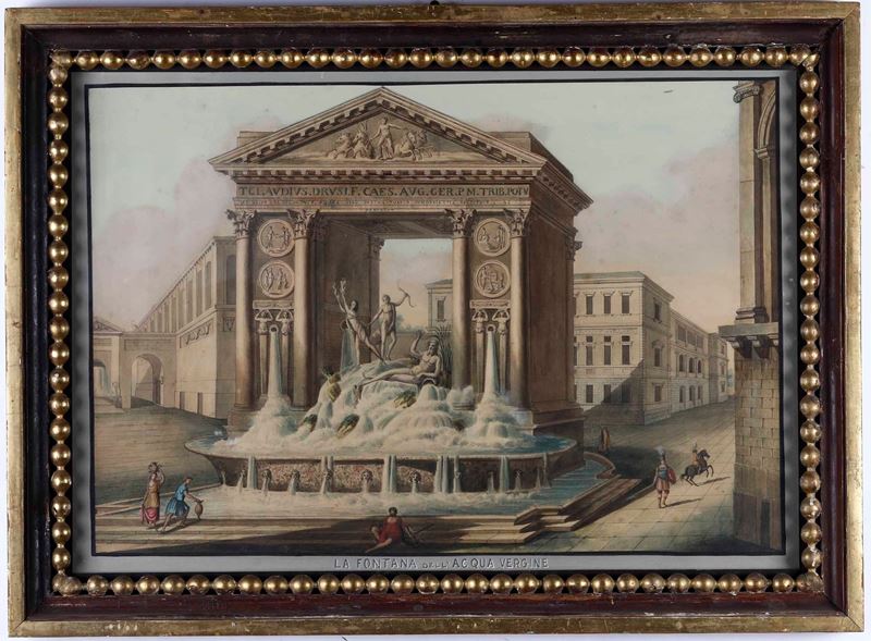 Autore ignoto, Gouache raffigurante Fontana dell’acqua vergine, Roma, XIX secolo