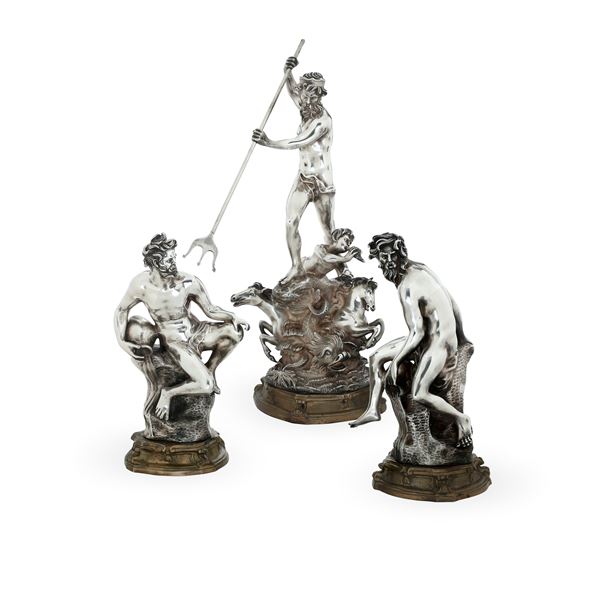 Nettuno e due divinità fluviali. Probabilmente Napoli, prima metà XX secolo, una firmata E. Avolio (Eugenio Avolio 1876-1929)