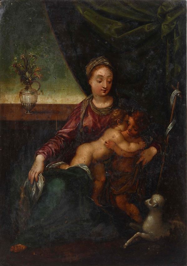 Scuola del XVII secolo Madonna con Bambino e San Giovannino