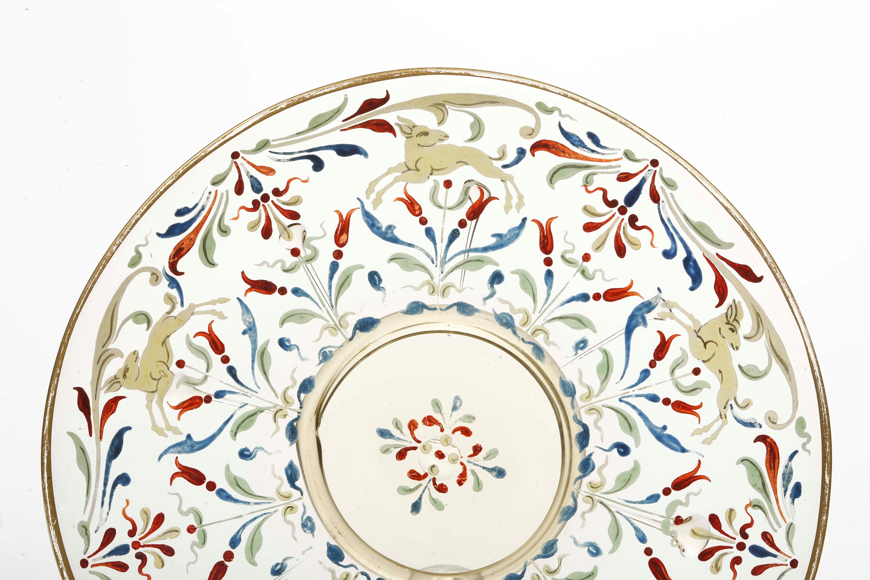 Quattro Ciotole con Sottopiatti “canine And Foliate” Murano, Manifattura Salviati, 1900 Circa Dec...