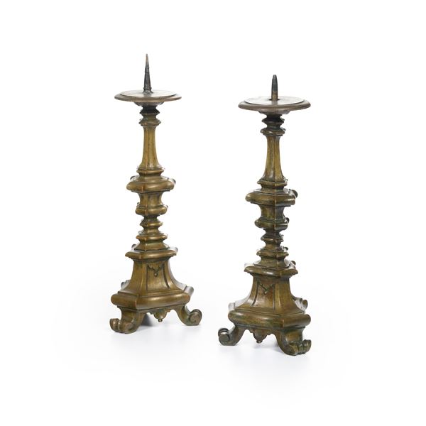 Coppia di candelieri. Arte barocca del XVII-XVIII secolo