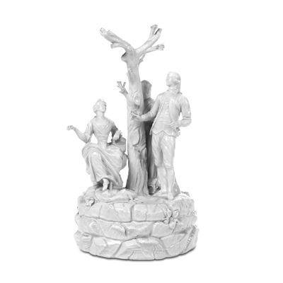Manifattura Antonibon, Gruppo centrotavola con scena galante (nove figure) in porcellana bianca, ...