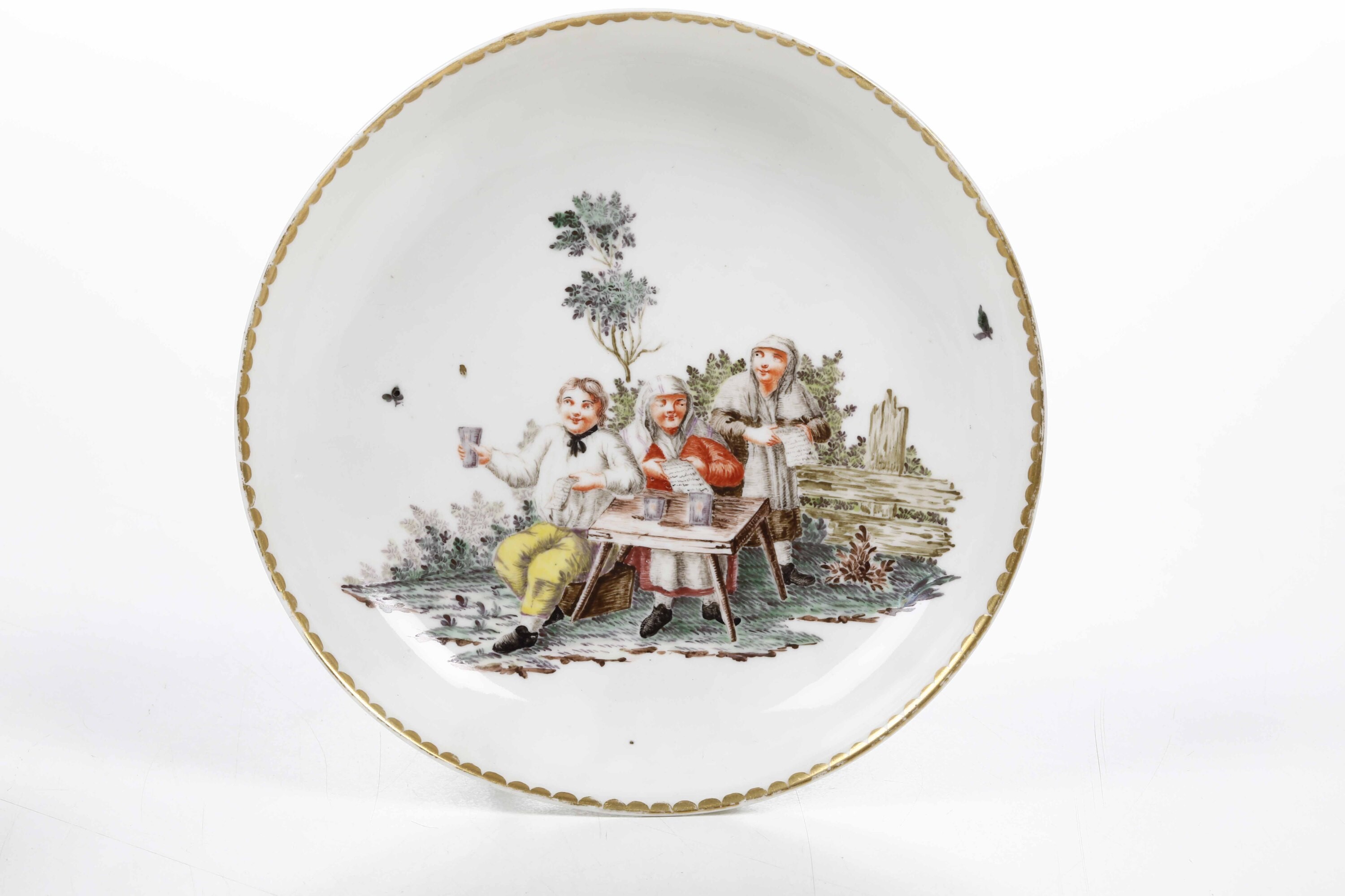 Manifattura di Nymphenburg, Tazza con piattino in porcellana, decorazione policroma (1765-1770)