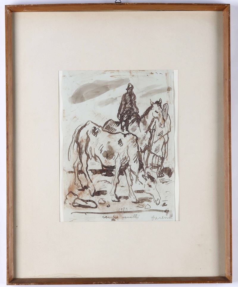 Felice Carena : Vecchi cavalli  (1959)  - china su carta - Asta Modern & Contemporary - Cambi Casa d'Aste