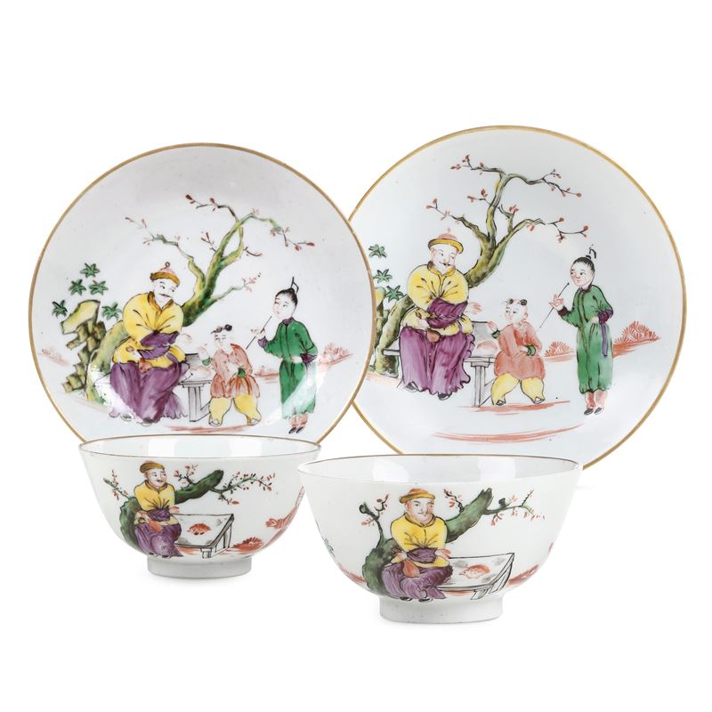 Coppia di tazze con piattino Venezia, Manifattura Cozzi, 1770 circa   - Asta Maioliche, Porcellane e un Vetro Veneziano - Cambi Casa d'Aste