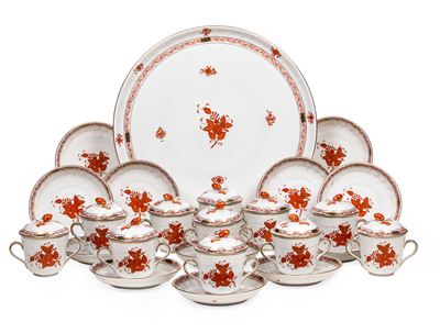Servizio da Consommé “apponyi Orange” Ungheria, Manifattura Herend, XX Secolo