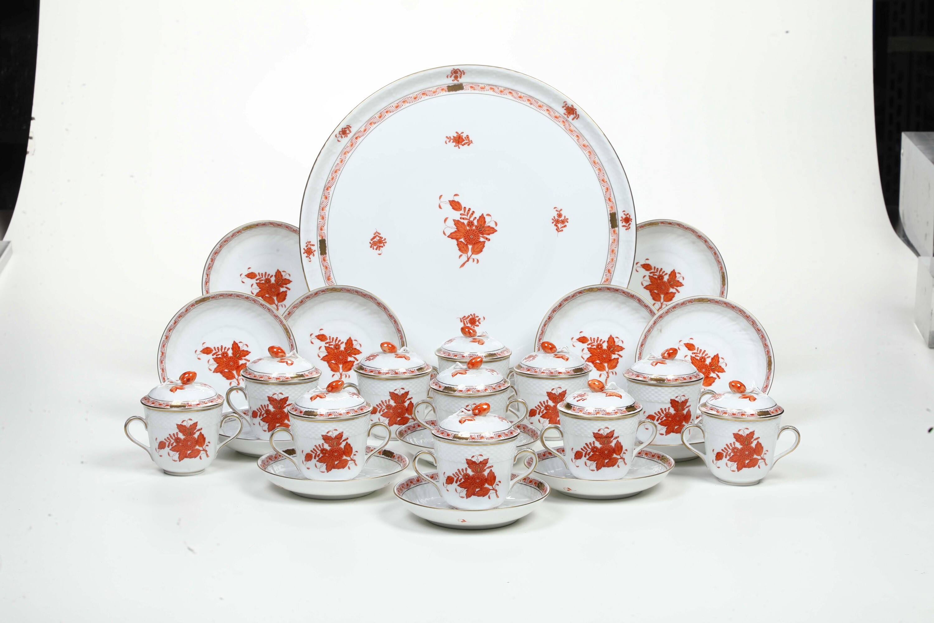 Servizio da Consommé “apponyi Orange” Ungheria, Manifattura Herend, XX Secolo