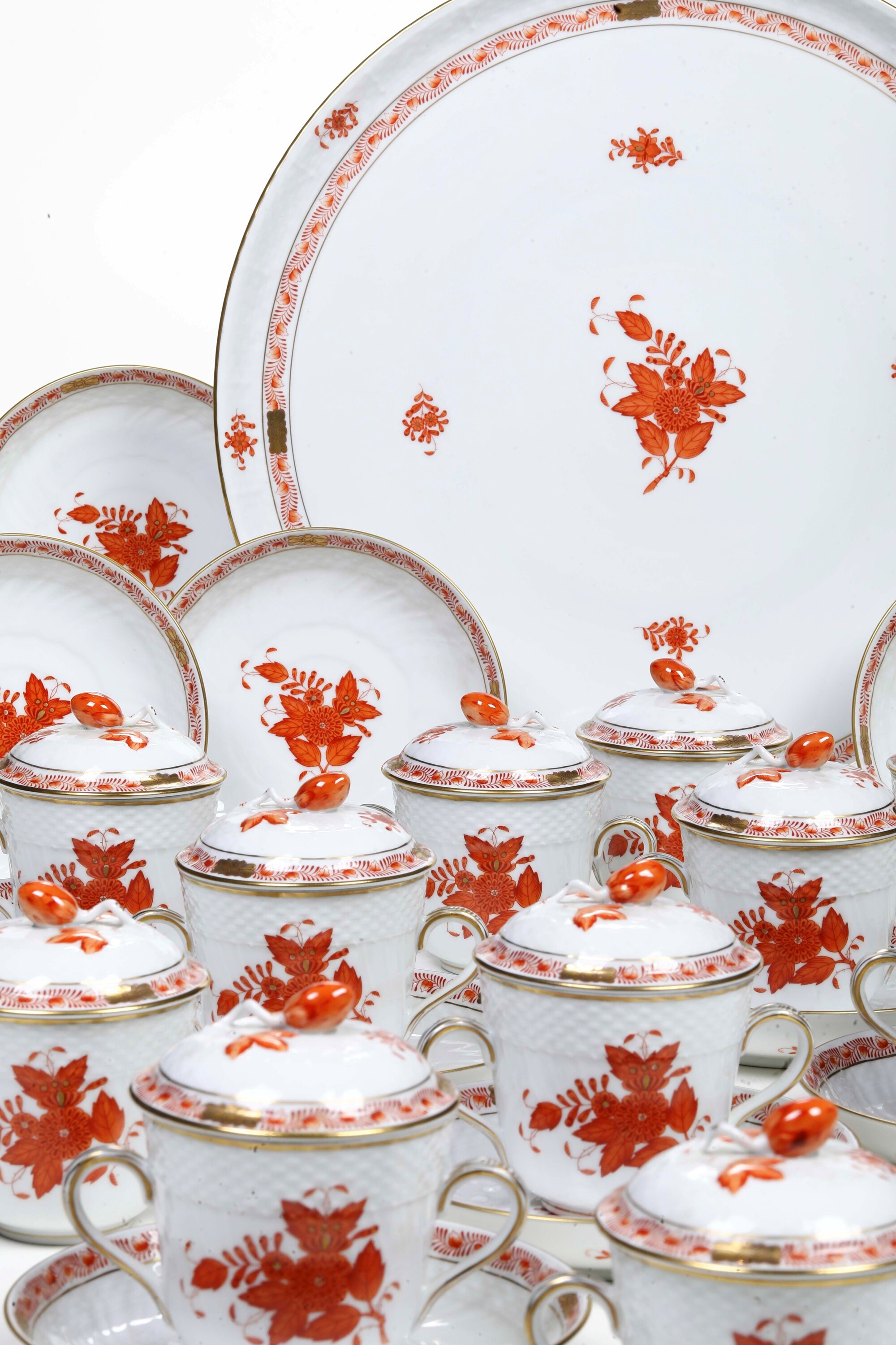 Servizio da Consommé “apponyi Orange” Ungheria, Manifattura Herend, XX Secolo