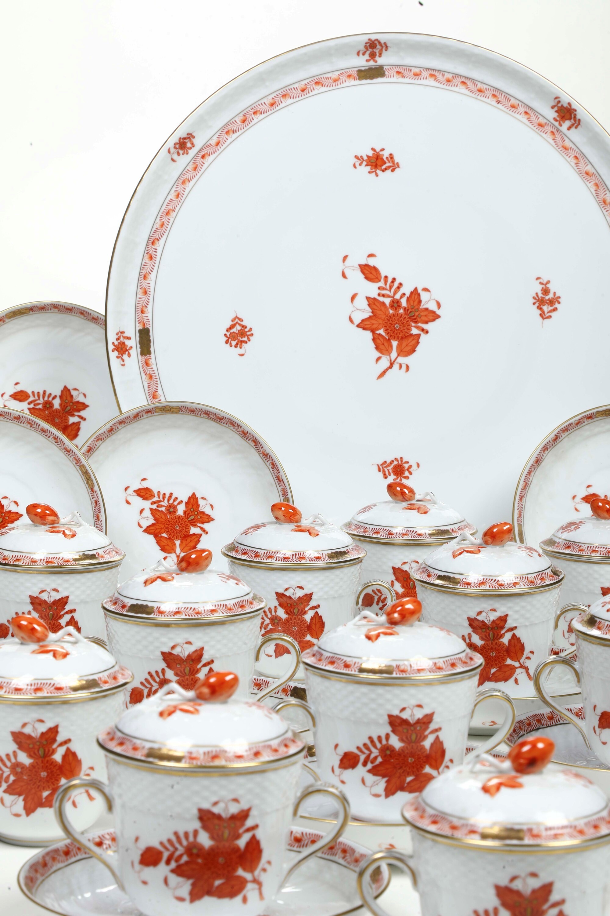 Servizio da Consommé “apponyi Orange” Ungheria, Manifattura Herend, XX Secolo
