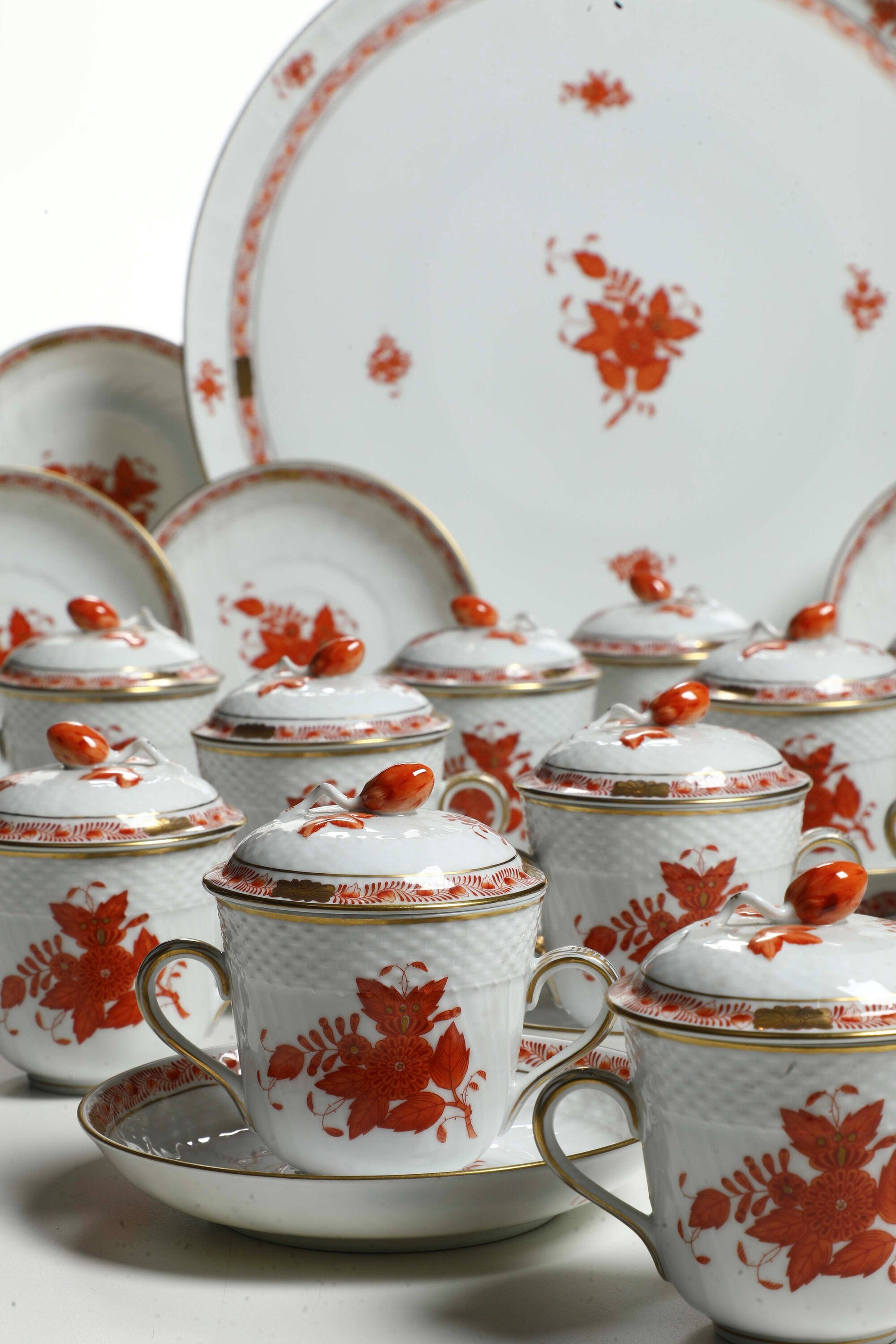Servizio da Consommé “apponyi Orange” Ungheria, Manifattura Herend, XX Secolo