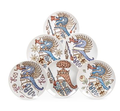 Sei Piatti “alfa Romeo” Milano, Piero Fornasetti, 1950 Circa