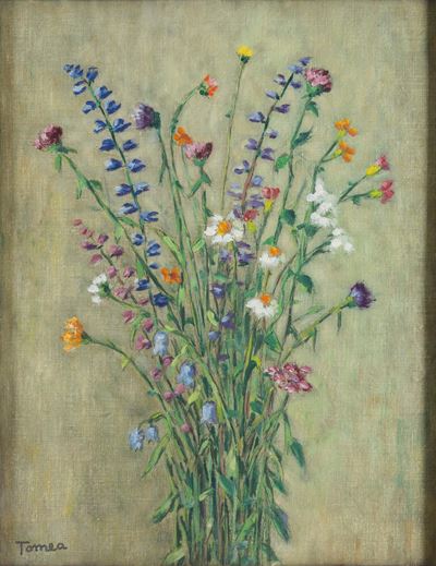 Fiori di campo, olio su cartone telato, 1956