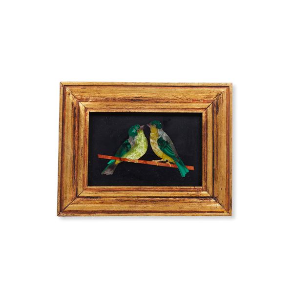 Placca a commesso in pietre dure e malachite. Fine XIX-inizio XX secolo