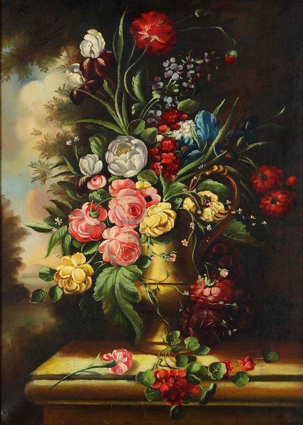 Scuola del XX secolo Natura morta con vaso di fiori