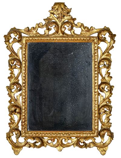 Specchiera, legno intagliato traforato e dorato (XX secolo)