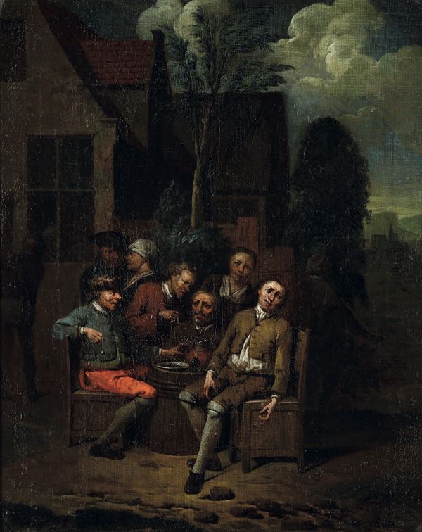 Scena di genere con esterno di osteria