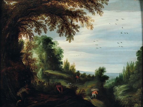 Gijsbrecht Leytens detto il Maestro dei paesaggi invernali - Paesaggio con contadini (Allegoria dell'Estate?)