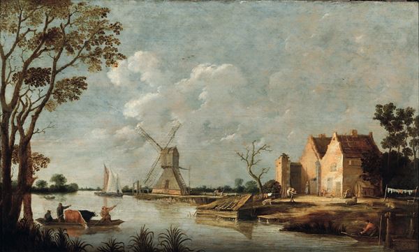 Pieter de Bloot - Paesaggio con canale e mulino