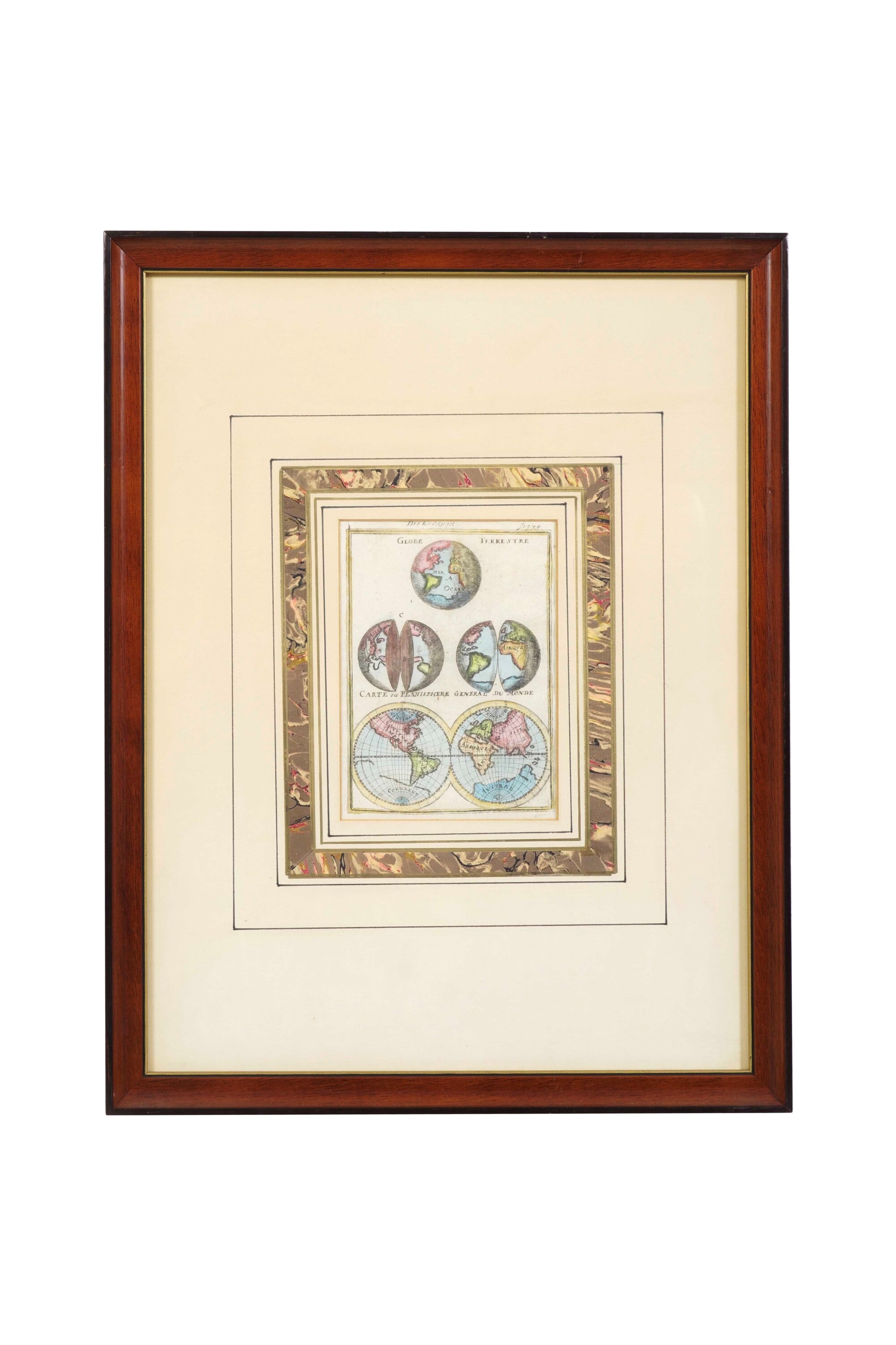 Lotto di Quattro Arte Geografiche Colorate Ad Acquarello