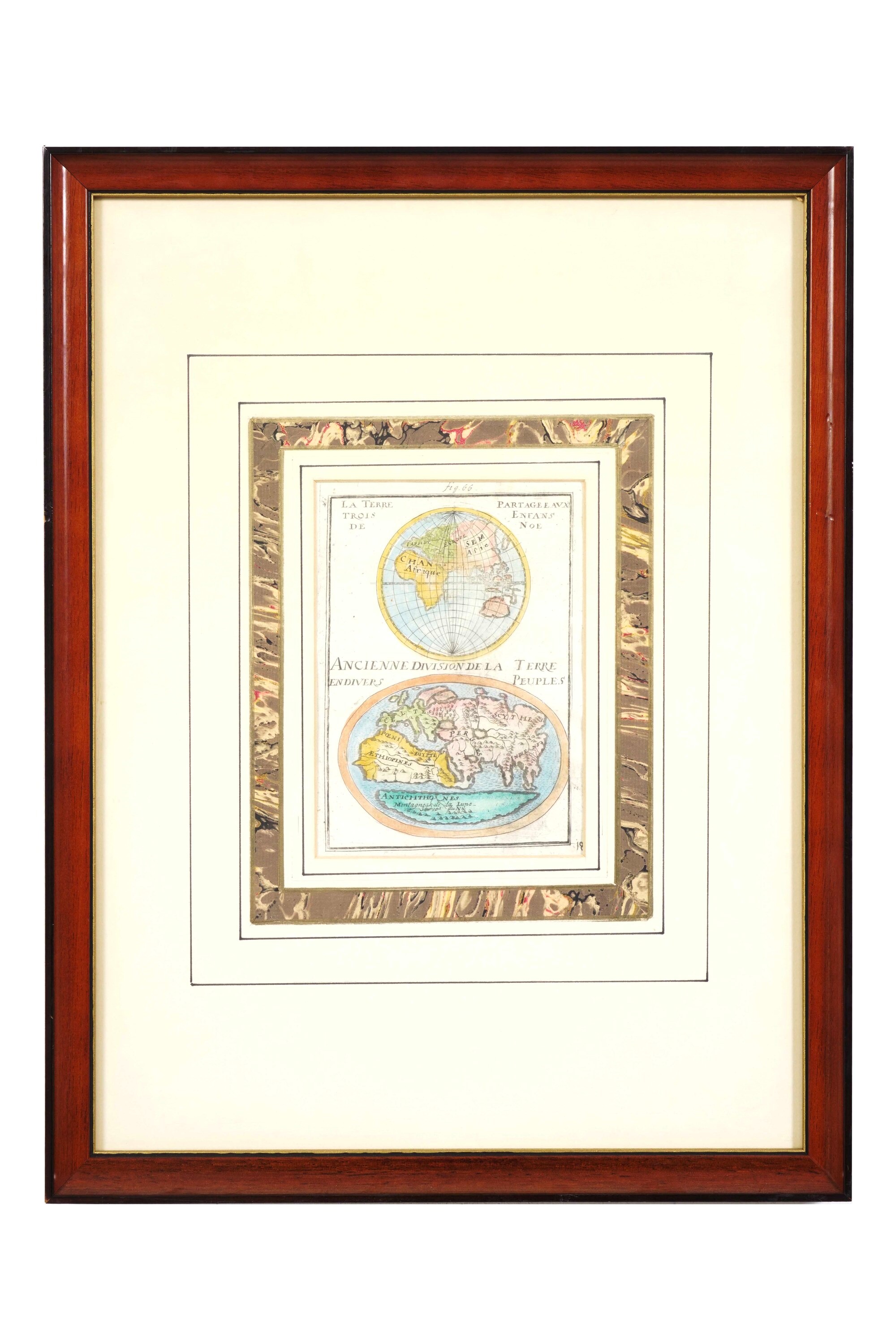 Lotto di Quattro Arte Geografiche Colorate Ad Acquarello