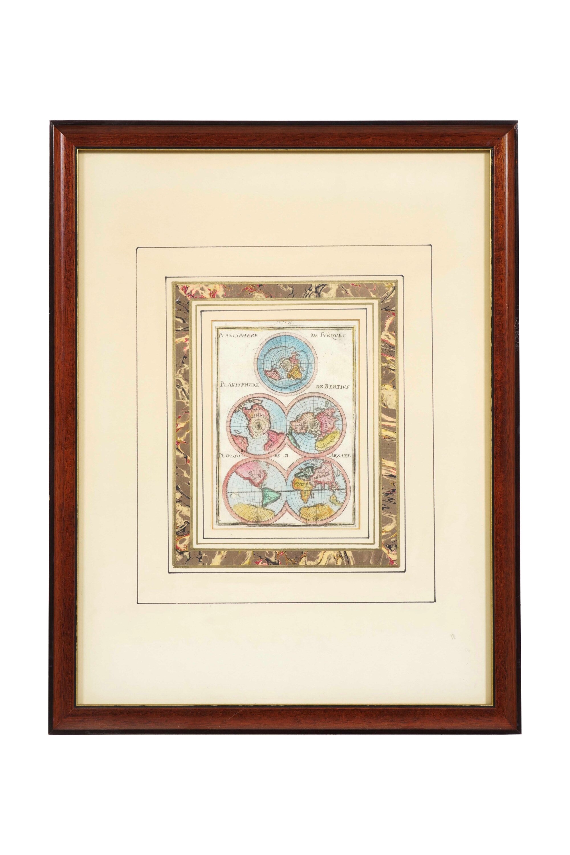 Lotto di Quattro Arte Geografiche Colorate Ad Acquarello