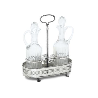 Argenteria italiana del XX secolo, Acetoliera in argento fuso sagomato e traforato con ampolle in...