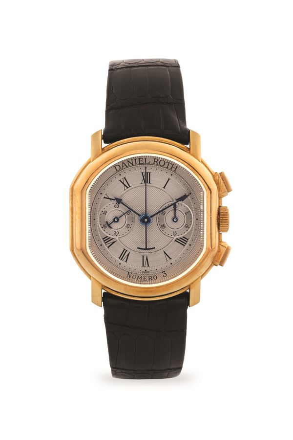 Chrono ref. 2147 in oro giallo 18k, quadrante argenté Clous de Paris e satinato con contatore al 3 e  [..]