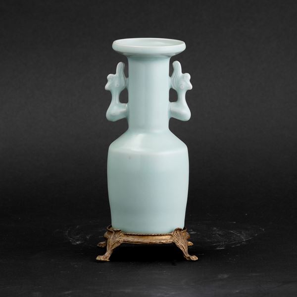Two-handled Celadon porcelain vase with incised characters and provenance marks, China, Song Dynasty (960–1279)