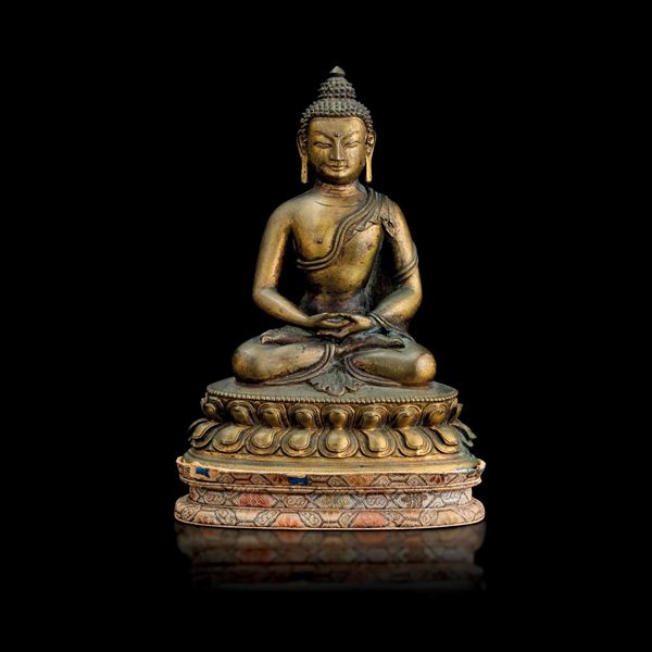 Figure of Buddha Amitayus seated on a double lotus flower, China, Qing Dynasty, 18th century
